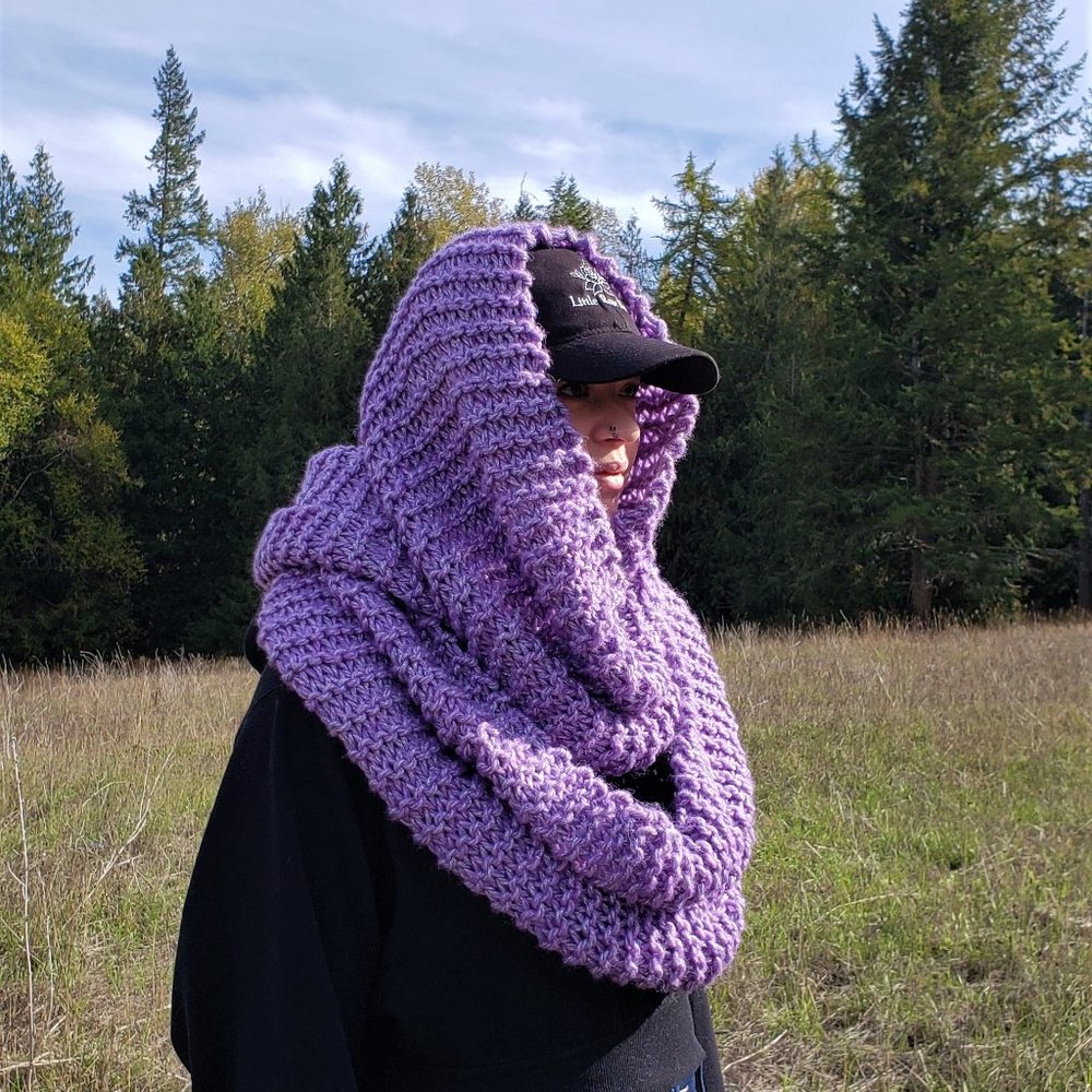 Handmade Knit Infinity Scarf, Lilac & Silver
